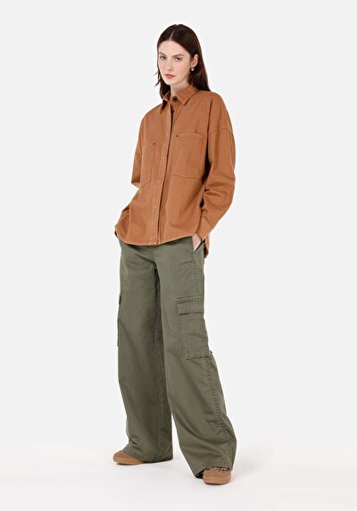 Image de Chemise À Manches Longues Marron Relaxed Fit Droit Sergé Femme