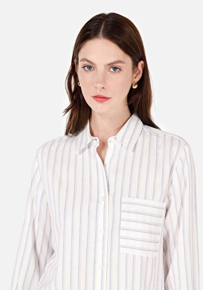 Image de Chemise À Manches Longues Blanc Regular Fit Rayé Sergé Femme