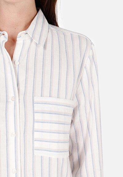 Image de Chemise À Manches Longues Blanc Regular Fit Rayé Sergé Femme