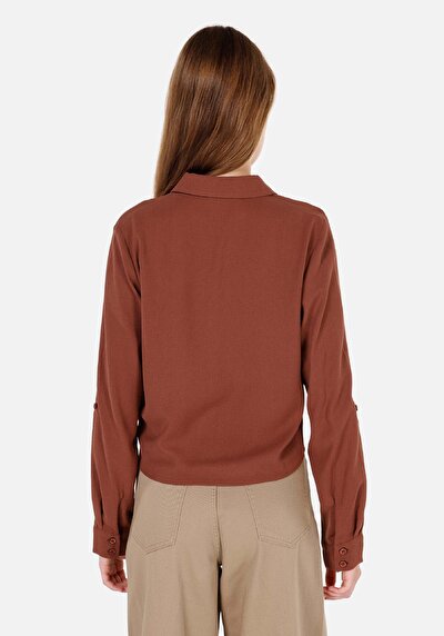 Image de Chemise À Manches Longues Marron Regular Fit Droit Ratière Femme