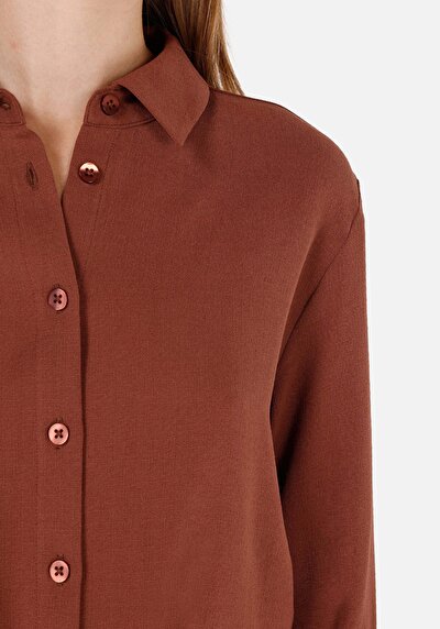 Image de Chemise À Manches Longues Marron Regular Fit Droit Ratière Femme