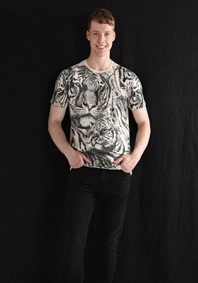 Image de T-shirt À Manches Courtes Beige Regular Fit Homme