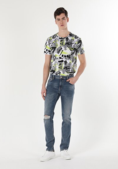 Image de 044 Karl Pantalon Bleu Straight Leg En Straight Fit Homme