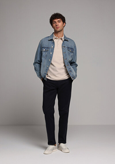 Image de Pantalon Marine Straight Leg Medium Rise En Chino Regular Fit Homme