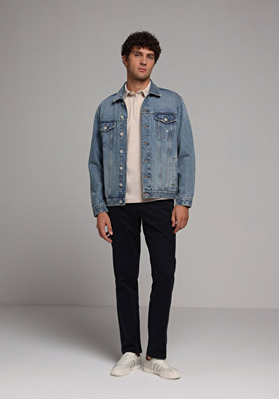 Image de Pantalon Marine Straight Leg Medium Rise En Chino Regular Fit Homme