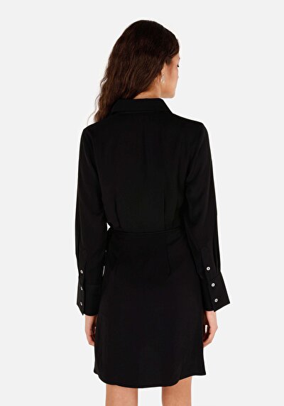 Image de Robe Noir Regular Fit Manches Longues Mini Sergé Femme