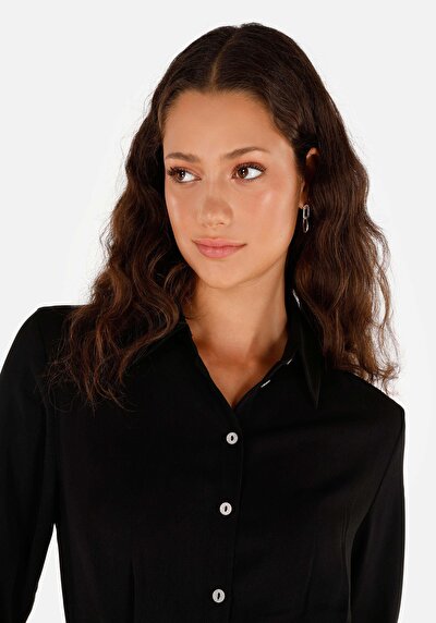Image de Robe Noir Regular Fit Manches Longues Mini Sergé Femme