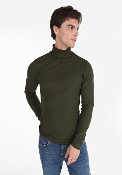 Image de T-shirt À Manches Longues Kaki Slim Fit Homme