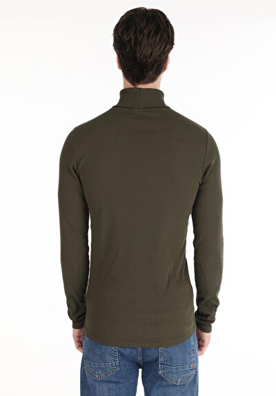 Image de T-shirt À Manches Longues Kaki Slim Fit Homme