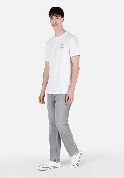 Image de 046 Marco Pantalon Gris Düz Paça Medium Rise En Jean Loose Straight Fit Homme