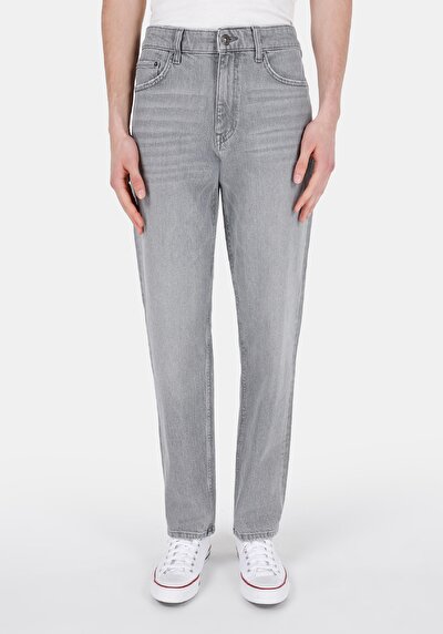Image de 046 Marco Pantalon Gris Düz Paça Medium Rise En Jean Loose Straight Fit Homme
