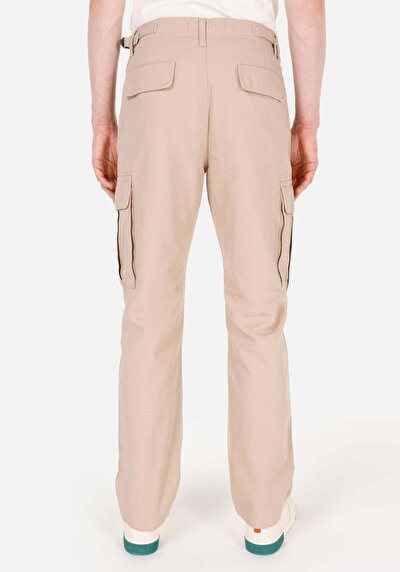 Image de Pantalon Beige Düz Paça Medium Rise En Sergé Comfort Fit Homme