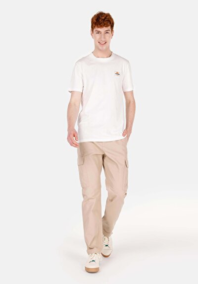 Image de Pantalon Beige Düz Paça Medium Rise En Sergé Comfort Fit Homme