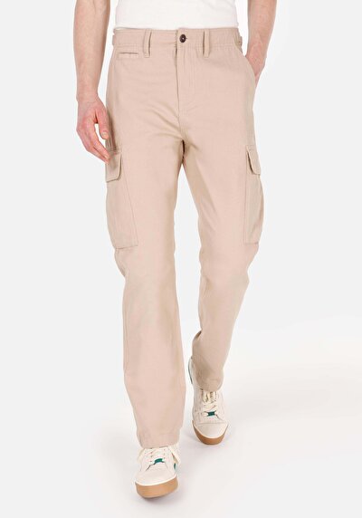 Image de Pantalon Beige Düz Paça Medium Rise En Sergé Comfort Fit Homme