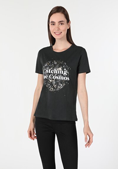 Afficher les détails de T-shirt À Manches Courtes Anthracite   Femme