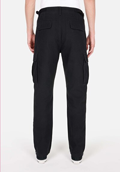 Image de Pantalon Noir Düz Paça Medium Rise En Sergé Comfort Fit Homme