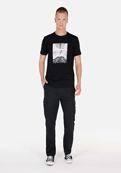 Image de Pantalon Noir Düz Paça Medium Rise En Sergé Comfort Fit Homme
