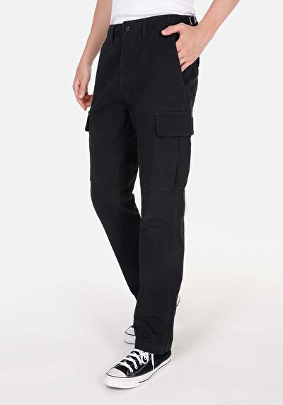 Image de Pantalon Noir Düz Paça Medium Rise En Sergé Comfort Fit Homme