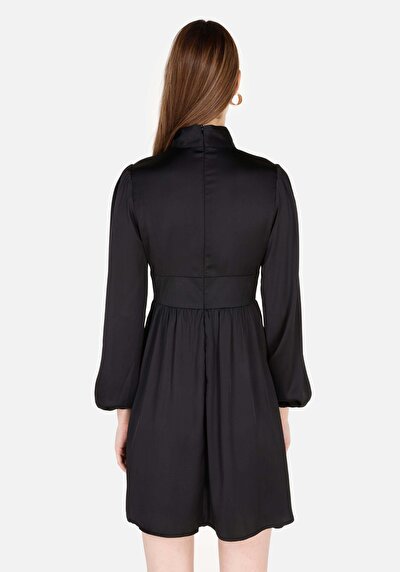 Image de Robe Noir Regular Fit Manches Longues Mini Sergé Femme