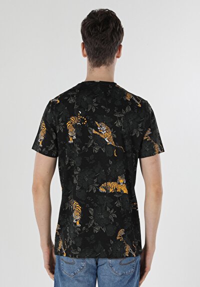 Image de T-shirt À Manches Courtes Noir Regular Fit Imprimé Homme