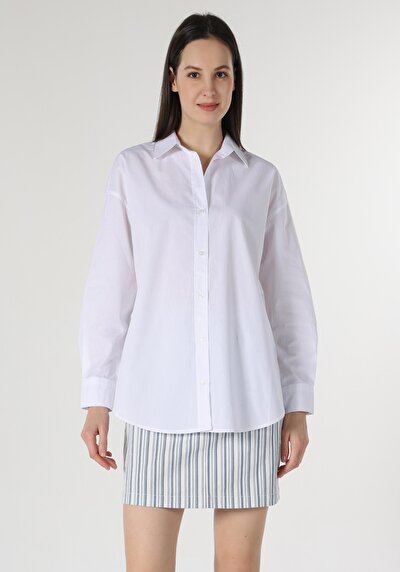 Image de Chemise À Manches Longues Blanc Relaxed Fit   Femme