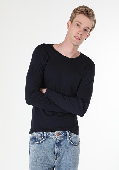 Image de T-shirt À Manches Longues Marine Slim Fit Homme