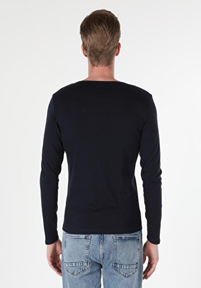 Image de T-shirt À Manches Longues Marine Slim Fit Homme