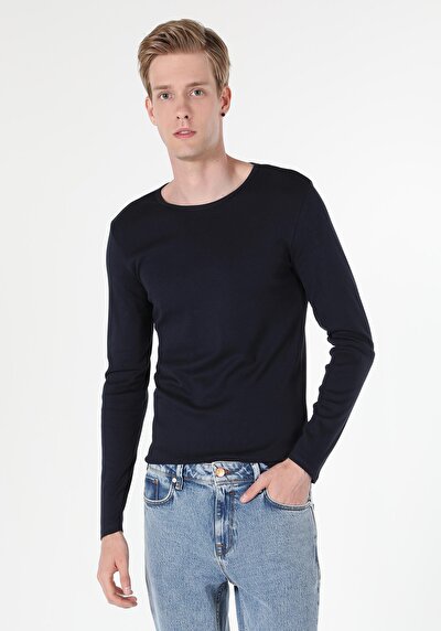 Image de T-shirt À Manches Longues Marine Slim Fit Homme