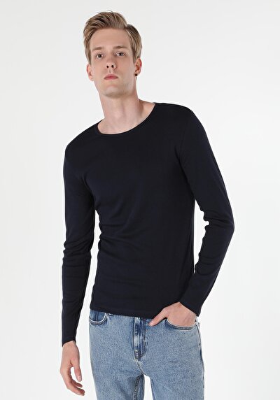 Image de T-shirt À Manches Longues Marine Slim Fit  Homme