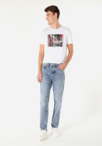 Image de 046 Marco Pantalon Bleu Straight Leg En Straight Fit Homme