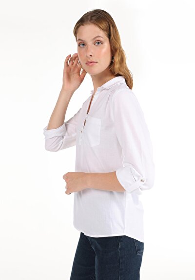 Image de Chemise À Manches Longues Blanc Regular Fit   Femme