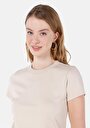 thumb-Afficher les détails de T-shirt À Manches Courtes Beige Slim Fit Droit Femme