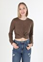 thumb-Afficher les détails de T-shirt À Manches Longues Marron Slim Fit  Femme