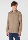 thumb-Afficher les détails de Chemise À Manches Longues Beige Regular Fit Droit Gabardine Homme
