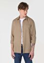 thumb-Afficher les détails de Chemise À Manches Longues Beige Regular Fit Droit Gabardine Homme