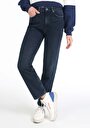 thumb-Afficher les détails de 884 Lauren Pantalon Bleu Foncé Straight Leg High Rise En  Straight Fit Femme