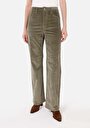 thumb-Afficher les détails de Pantalon Vert Wide Leg High Rise En Velours Regular Fit Femme