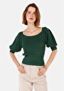 thumb-Afficher les détails de Pull Vert Regular Fit Manches Ballon  Femme