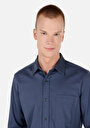 thumb-Afficher les détails de Chemise À Manches Longues Bleu Slim Fit Droit Ratière Homme