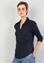 thumb-Afficher les détails de Chemisier À Manches Longues Marine Slim Fit Femme