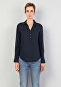 thumb-Afficher les détails de Chemisier À Manches Longues Marine Slim Fit Femme