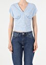 thumb-Afficher les détails de T-shirt À Manches Courtes Bleu Slim Fit  Femme