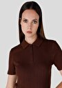 thumb-Afficher les détails de T-shirt À Manches Courtes Marron Slim Fit  Femme