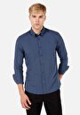 thumb-Afficher les détails de Chemise À Manches Longues Marine Slim Fit Droit Sergé Homme