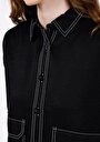 thumb-Afficher les détails de Chemise À Manches Longues Noir Relaxed Fit Droit Uni Femme