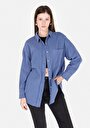 thumb-Afficher les détails de Chemise À Manches Longues Bleu Relax Fit Droit Mousseline Femme
