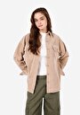 thumb-Afficher les détails de Chemise À Manches Longues Beige Relaxed Fit Droit Velours Femme