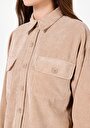 thumb-Afficher les détails de Chemise À Manches Longues Beige Relaxed Fit Droit Velours Femme