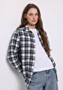 thumb-Afficher les détails de Chemise À Manches Longues Bleu Regular Fit Plaid Sergé Femme