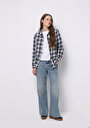 thumb-Afficher les détails de Chemise À Manches Longues Bleu Regular Fit Plaid Sergé Femme